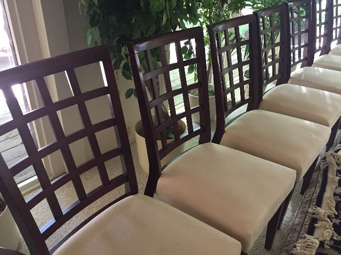 set of 10 dining chairs - Mahogany lattice back - 8 side and 2 arm