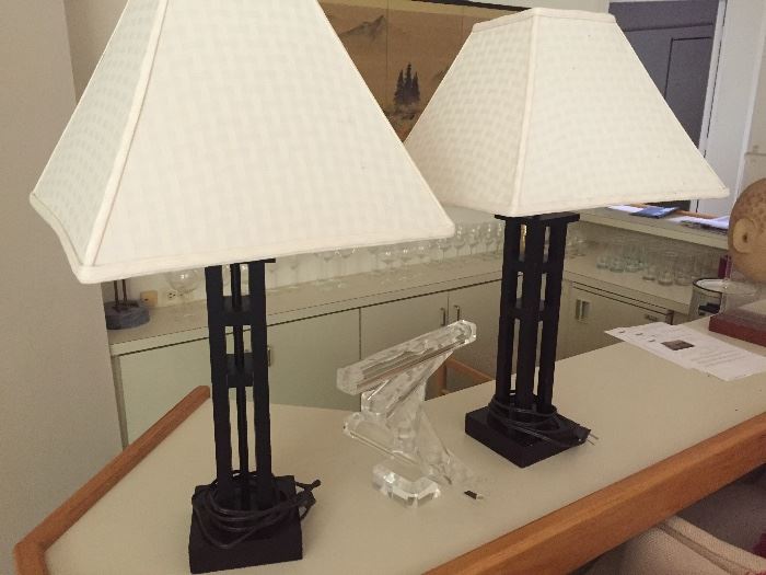 table lamps - pair and acrylic sculpture