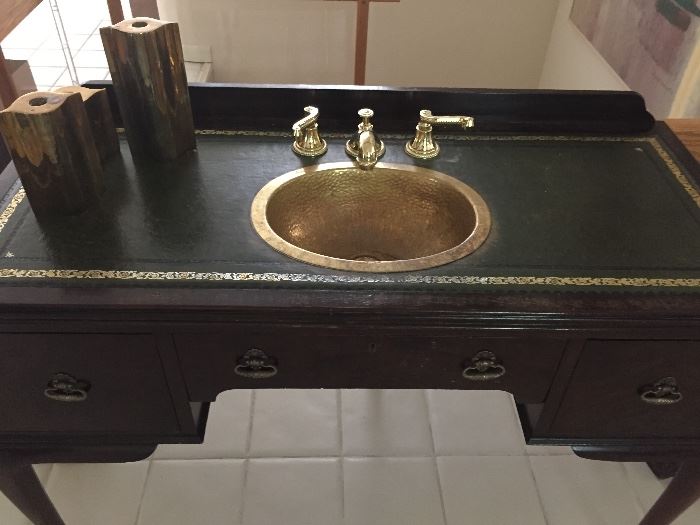Bathroom vanity with brass sink, faucets - all hardward included