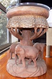 MHE001 Ornate Hand Carved Wooden Elephants Side Table