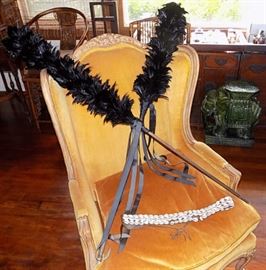 MHE011 Pair of Black Feather Kahili and Shell Belt