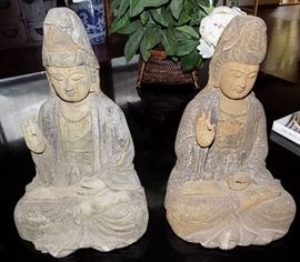 MHE021 Pair of Carved Wooden Oriental Goddesses