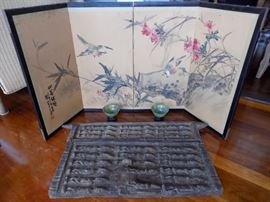 MHE025 Antique Oriental Screen & African Door, Jade Bowls