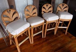MHE035 Four Tall Rattan Wooden Bar Stools
