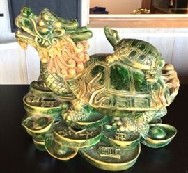 MHE058 Vintage Stone Lucky Dragon with Coins