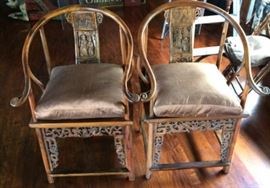 MHE063 Pair of Carved Oriental Designed Chairs