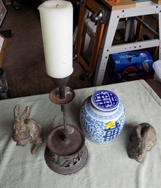 MHE153 Vintage Metal Candle Holder, Vase & Figurines