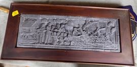 MHE171 Stone Carving in Brown Wooden Frame
