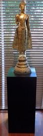 MHE225 Gold Painted Thai Metal Statue & Black Pedestal