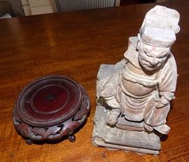 MHE244 Vintage Oriental Carved Wooden Statue of Warrior