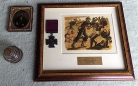 MHE272 Antique Ink Bottle, Victoria Cross, Antique Framed Photograph