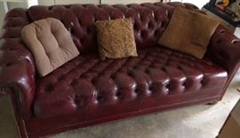 MHE288 Super Plush Red Leather Sofa, Three Pillows