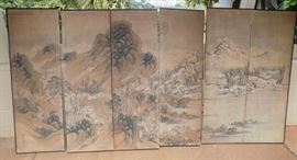 MHE295 Antique Japanese Six-Panel Silk Screen