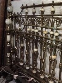 Ornate brass and white onyx double bed