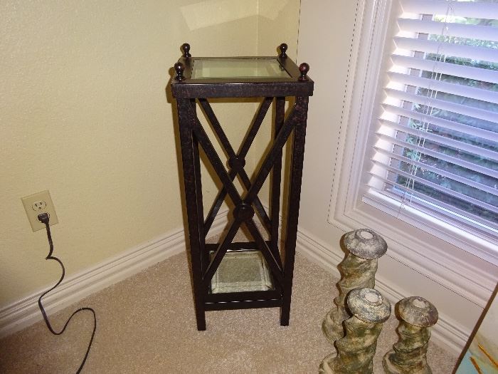 metal accent table with beveled glass