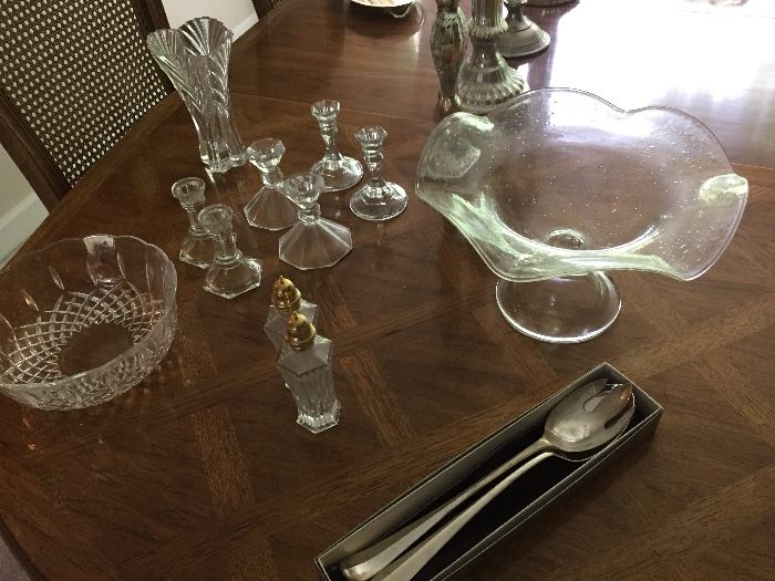 Glass and crystal pieces, and silver-plated serving set