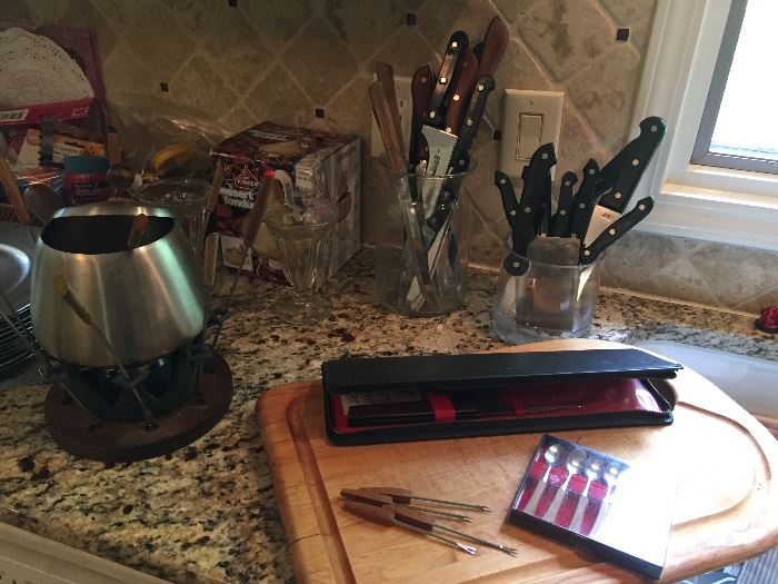 fondue pot, knives, cutting boards and more!