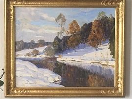 Camillo Adriani (late 19th century - unknown dates), "The Stream in Winter" - some damage