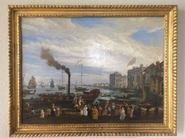 Attributed to William Turner of Oxford (1789 - 1862), "Steam Wheeler", oil on canvas, significant crazing