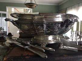 Antique Sterling Silver Fernery with tray and frog