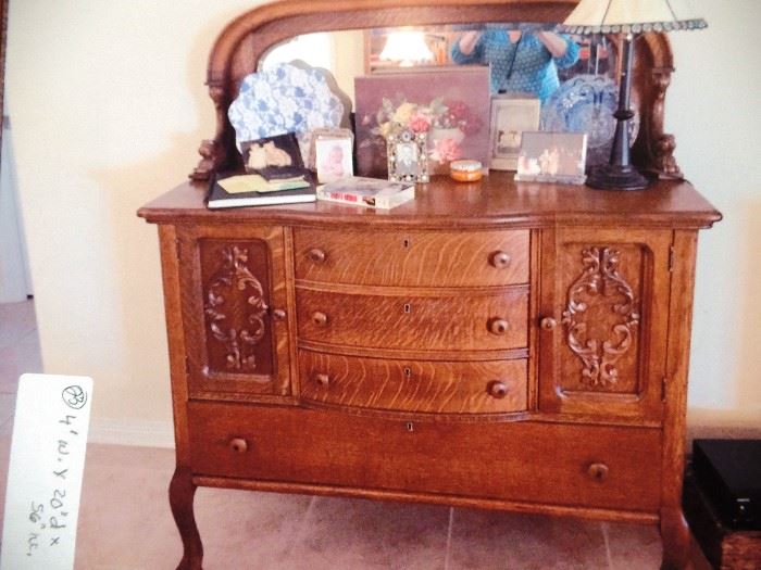 Beautifully carved Oak dresser with mirror