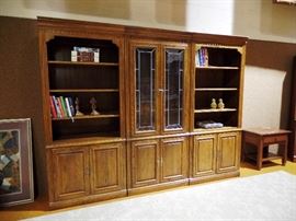 Awesome large three piece wall unit with lead glass doors