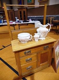 Antique Oak wash stand with handy accessories