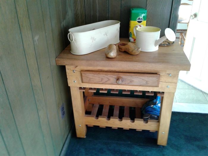 Butcher block with drawer and wine rack