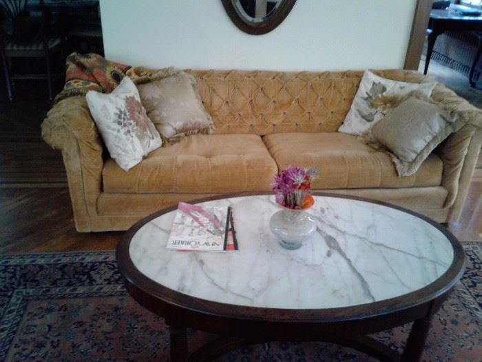 Vintage sofa and marble coffee table