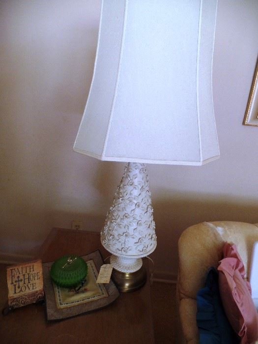 One of a pair white Cone lamps
