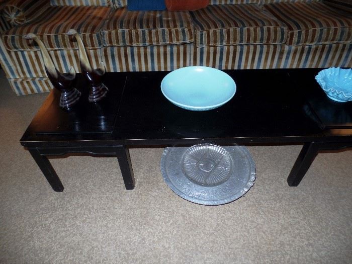 Black Asian inspired coffee table with two matching side tables, sold separately
