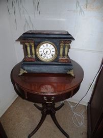 Pretty parlor table with clock, clock needs glass face
