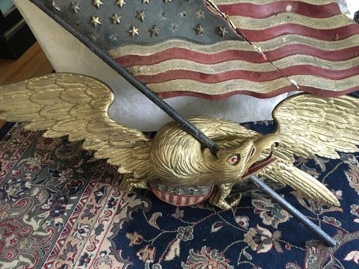 Bellamy Style Carved Eagle and Flag.