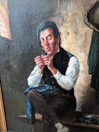 man trying to sew painting