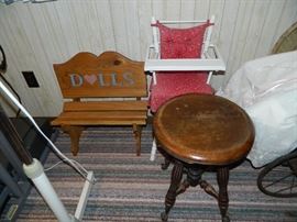Doll furniture, piano seat w/ball and claw feet