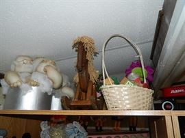 Doll making items, horse & basket