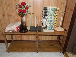 Shelves, thread stand with various colors of thread