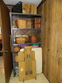 Tables, baskets & metal shelves