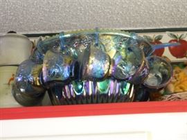Carnival Glass punch bowl & cups - very rare to find all 