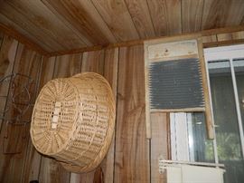 Antique basket & wash board
