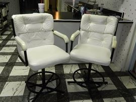 2 white leather bar stools