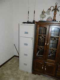 File cabinet, lamp, Aladdin Washington drape electrified lamp