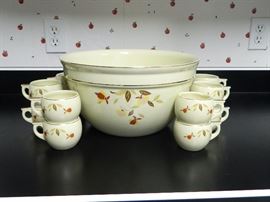 Jewel Tea Autumn Leaf limited issue punch bowl and cups 