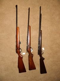 J.C. Higgins 22 automatic, J.C. Higgins single shot, Glenfield bolt action 22, 