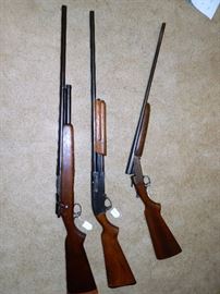 J.C. Higgins bolt action 16 ga., J.C. Higgins pump 20 ga., Stephens 410 single shot
