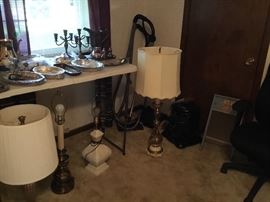 Silver items of various sizes & shapes + some great lamps & a Hyla vacuum in corner
