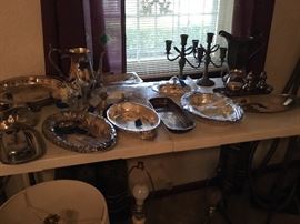 Silver candlesticks & containers