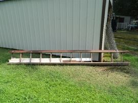 vintage wood extension ladder