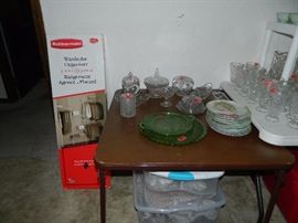 More glassware, green depression glass