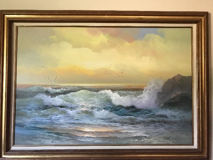 Gorgeous ocean scenic oil on canvas framed painting